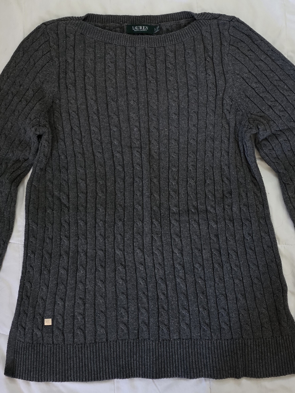 Lauren Ralph Lauren Women's Gray Cable-Knit Sweater With Puff Sleeves